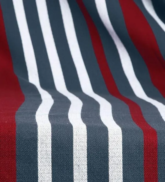 Swayam Magical Linea Striped Red & Navy Blue Fitted Double Bedsheet