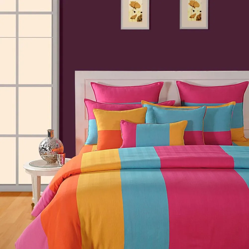 Swayam Magical Linea Yellow & Pink Striped Cotton Double Bed Sheet Double Bedsheet