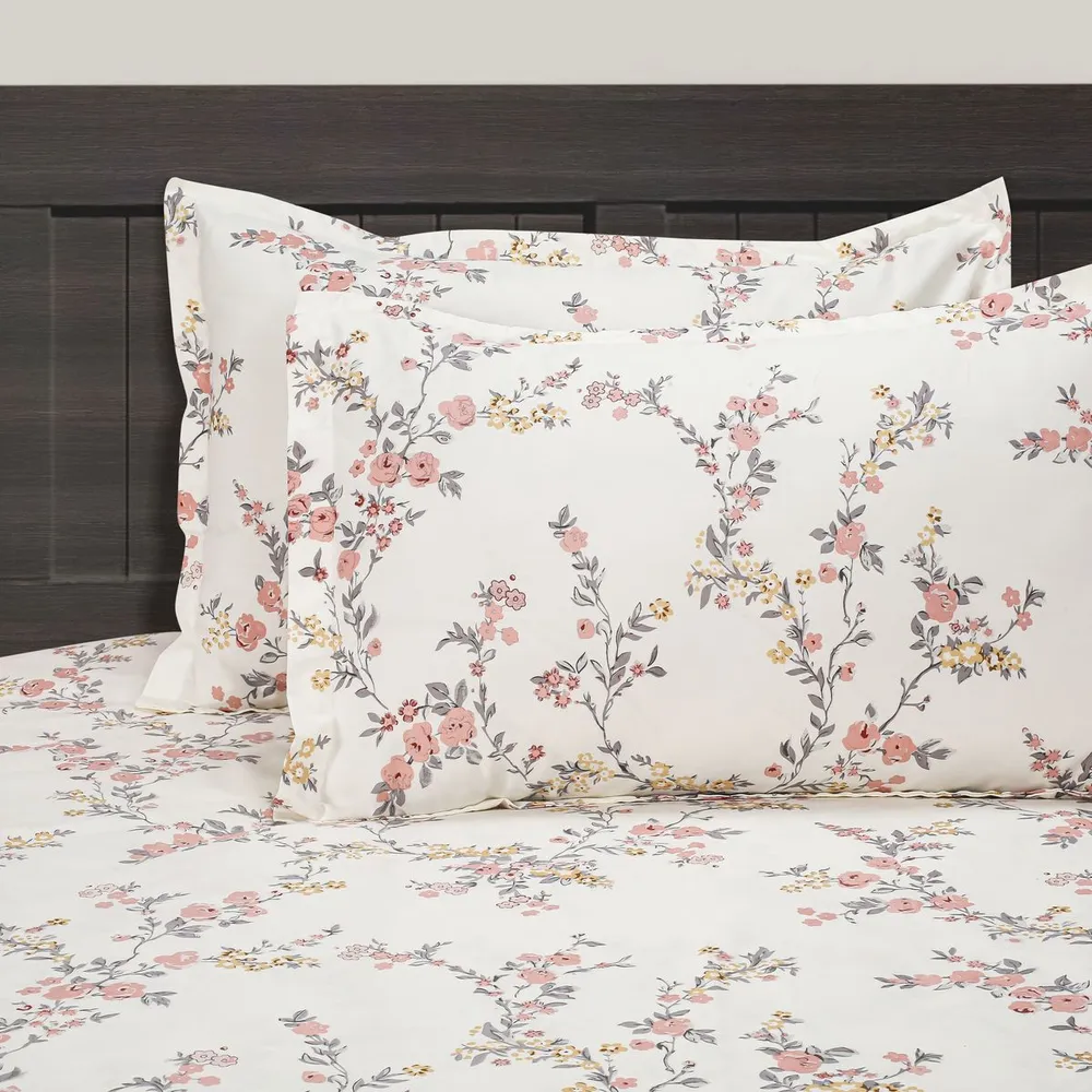 Swayam Malus Pink Barron florel Veda Extra Large Double Bedsheet with 2 pillow cover