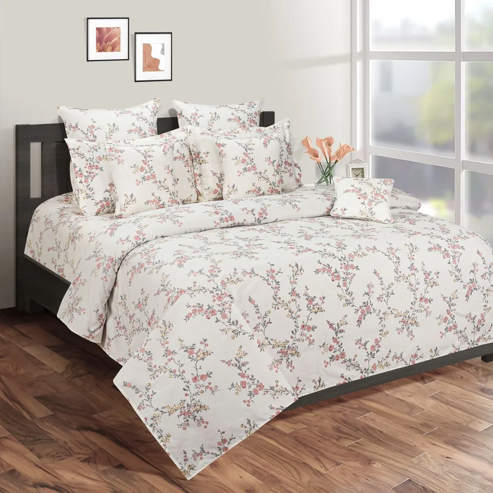 Swayam Malus Pink Barron florel Veda Extra Large Double Bedsheet with 2 pillow cover