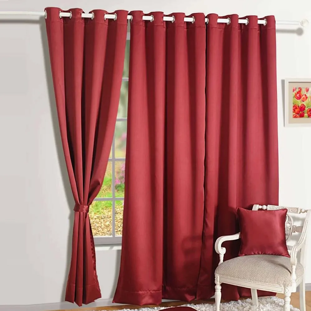 Swayam Maroon Solid Blackout Eyelet Door Curtain Regular Size Door Curtains