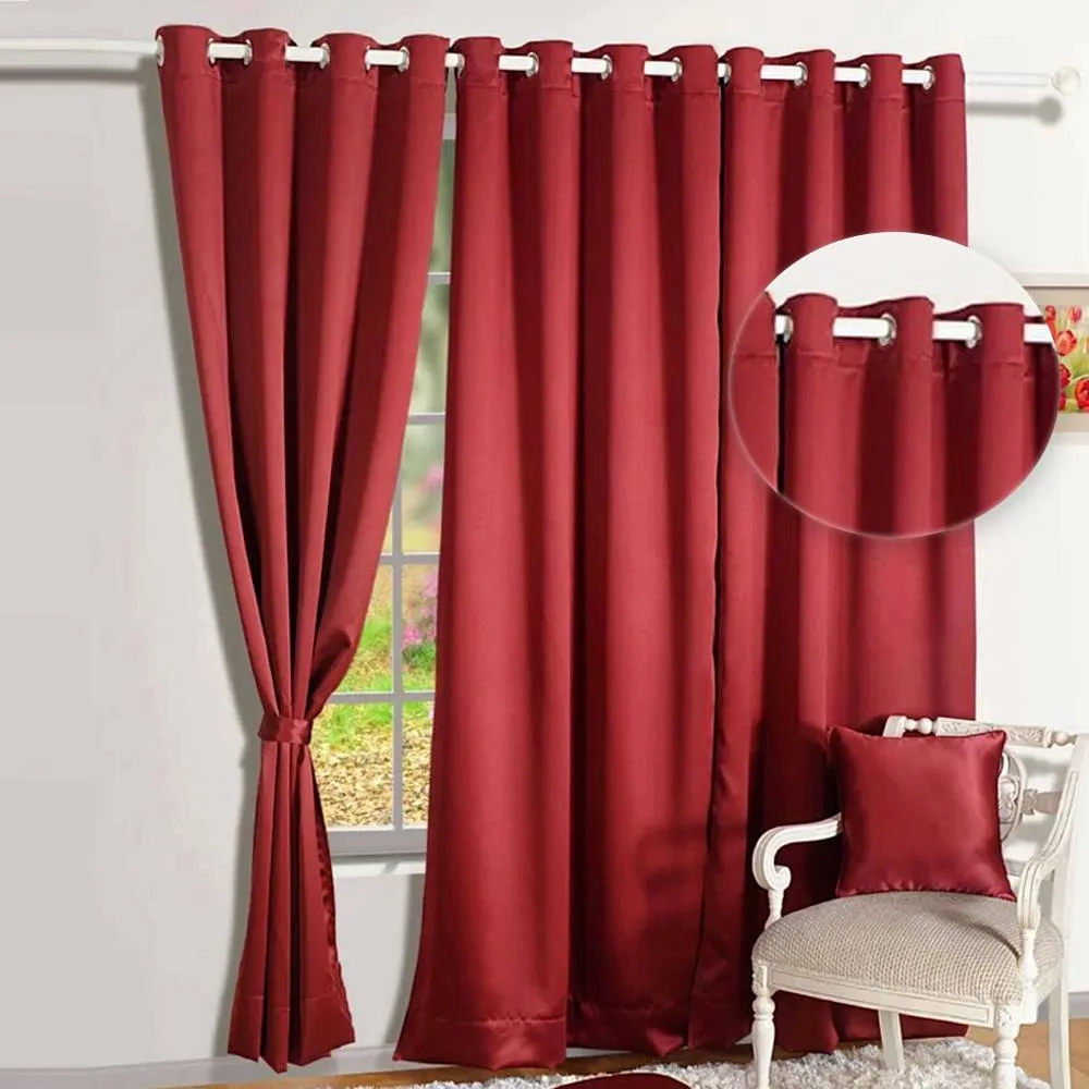 Swayam Maroon Solid Blackout Eyelet Window Curtain