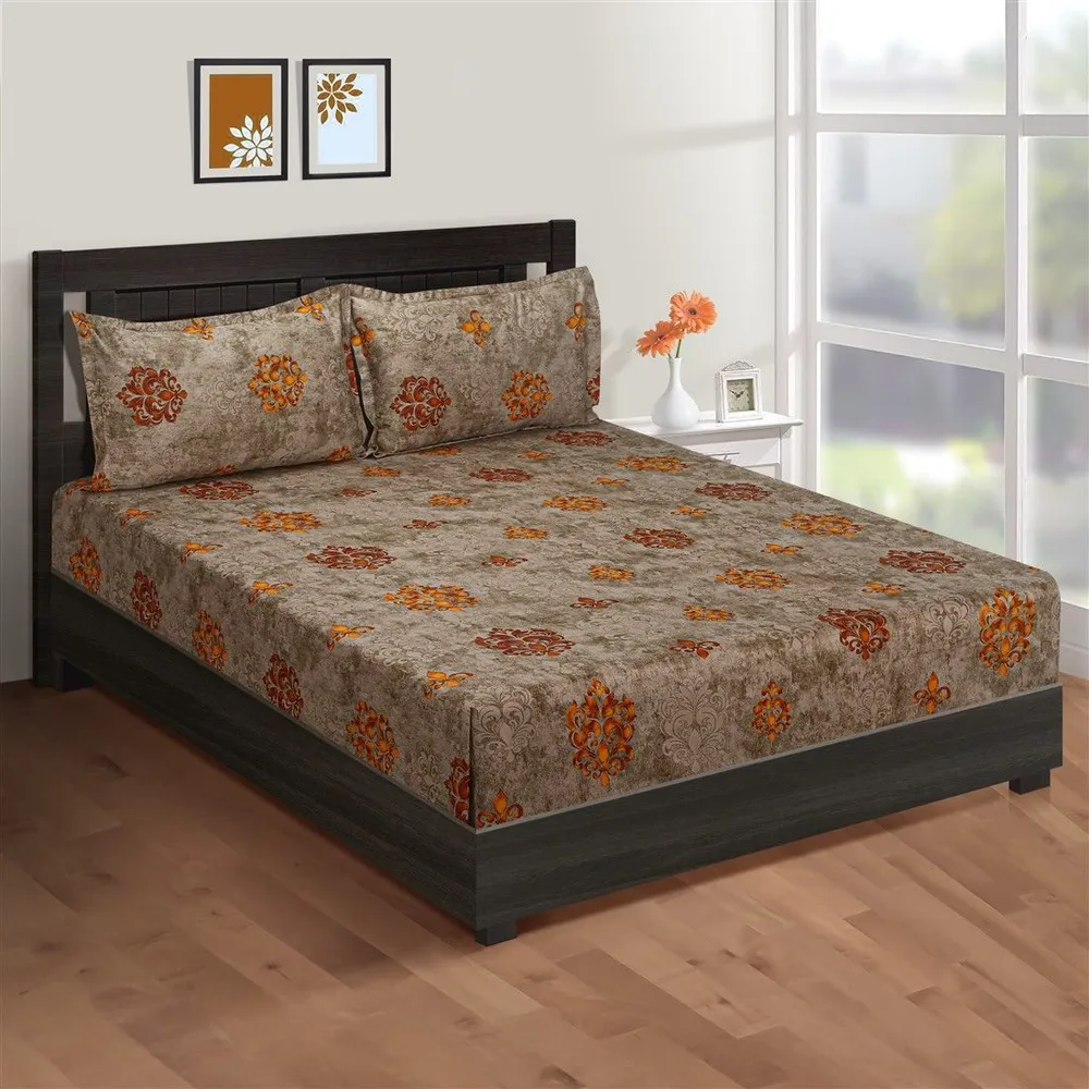 Swayam Medallion Color Print Zinnia Double Bedsheet with 2 pillow covers Double Bedsheet (90 x 108 Inches)