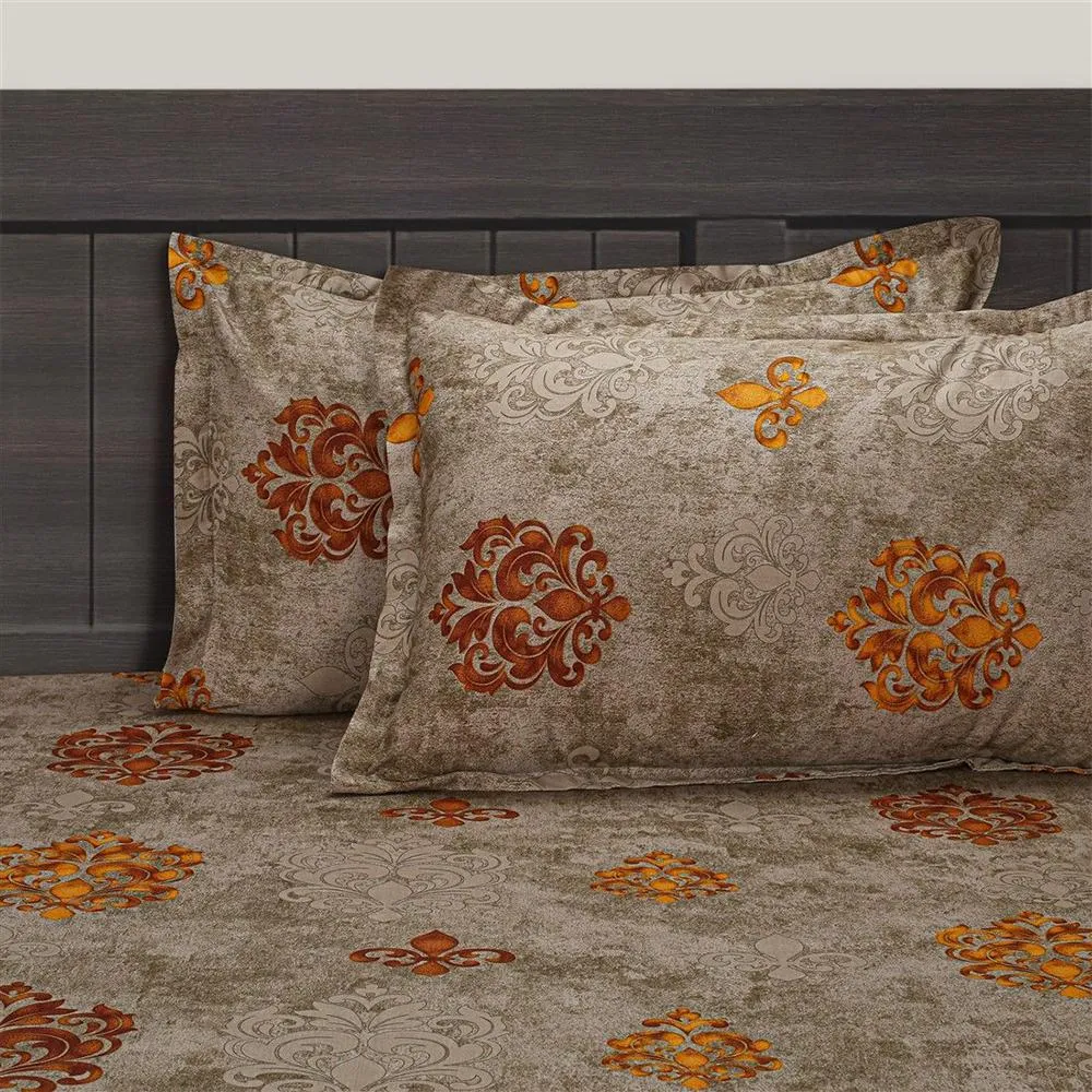 Swayam Medallion Color Print Zinnia Fitted Bed Sheet with 2 pillow covers