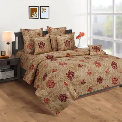 Swayam Merlot Color Print Zinnia Double Bedsheet with 2 pillow covers