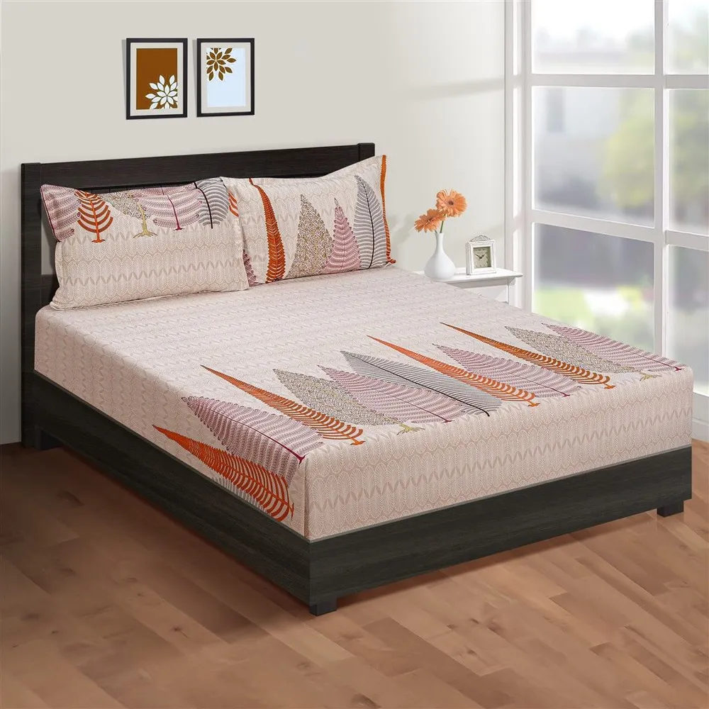 Swayam Orange Fern Print Veda Bedding Set