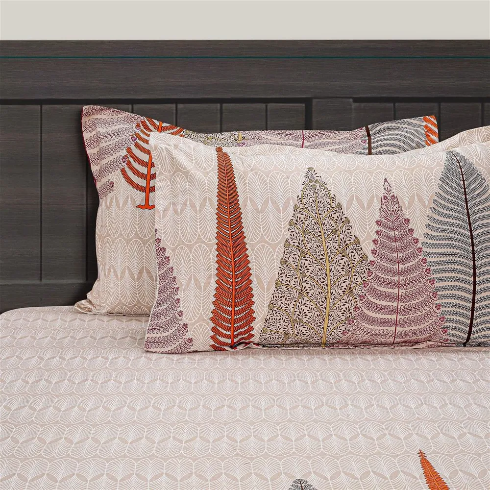 Swayam Orange Fern Print Veda Double Bed Sheet with 2 pillow covers Double Bedsheet