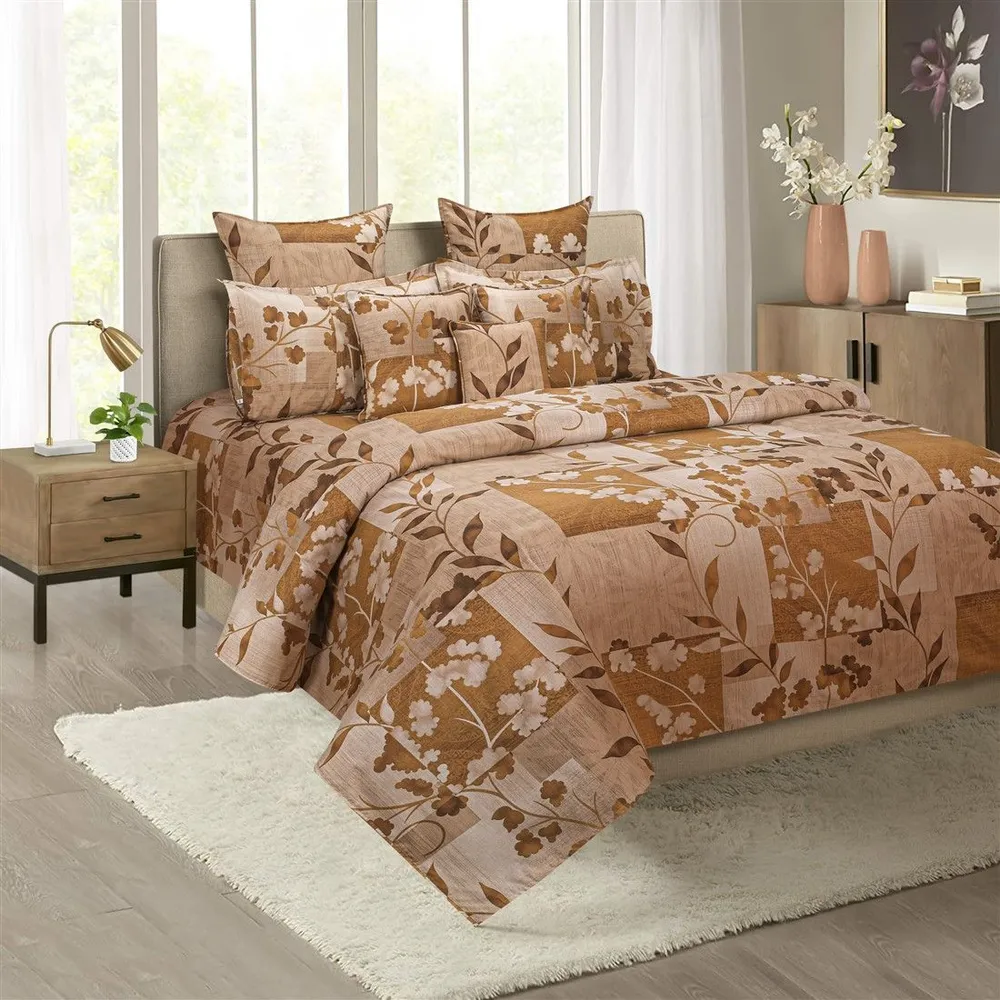 Swayam Pale Burnt Siena Veda Double Bedsheet with 2 pillow covers Double Bedsheet (90 x 108 Inches)
