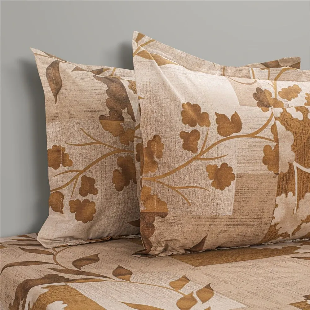 Swayam Pale Burnt Siena Veda Fitted Bed Sheet with 2 pillow covers