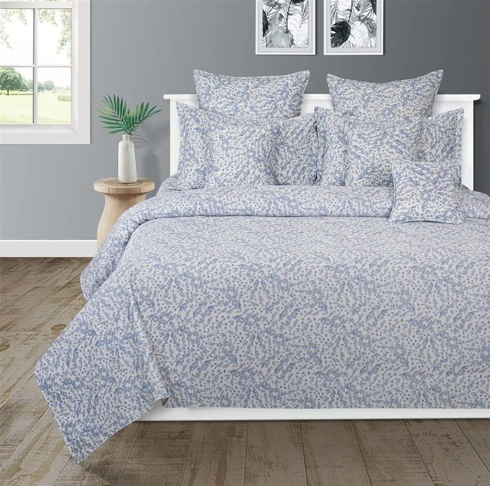 Swayam Pastel Vogue Blue & White Floral Print Fitted Double Bed Bedsheet