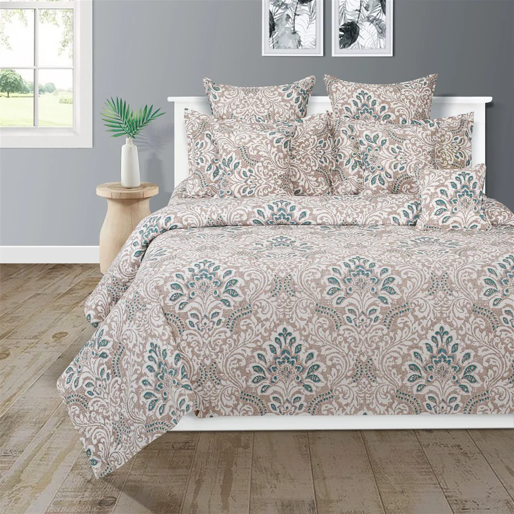 Swayam Pastel Vogue Brown& White Ethnic Motif Fitted Double Bed Bedsheet