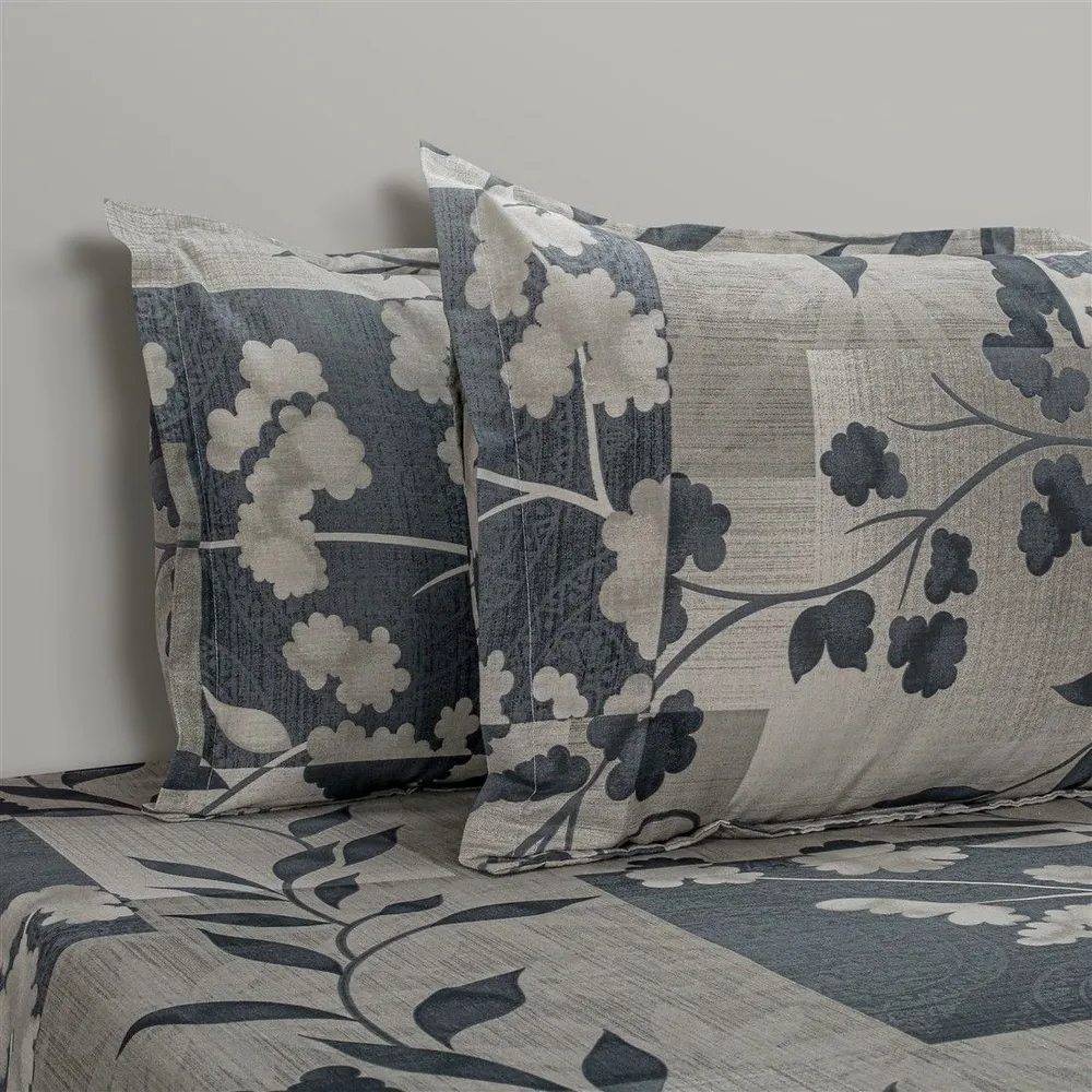 Swayam Petiole Grey Print Veda Double Bedsheet with 2 pillow covers Double Bedsheet (90 x 108 Inches)
