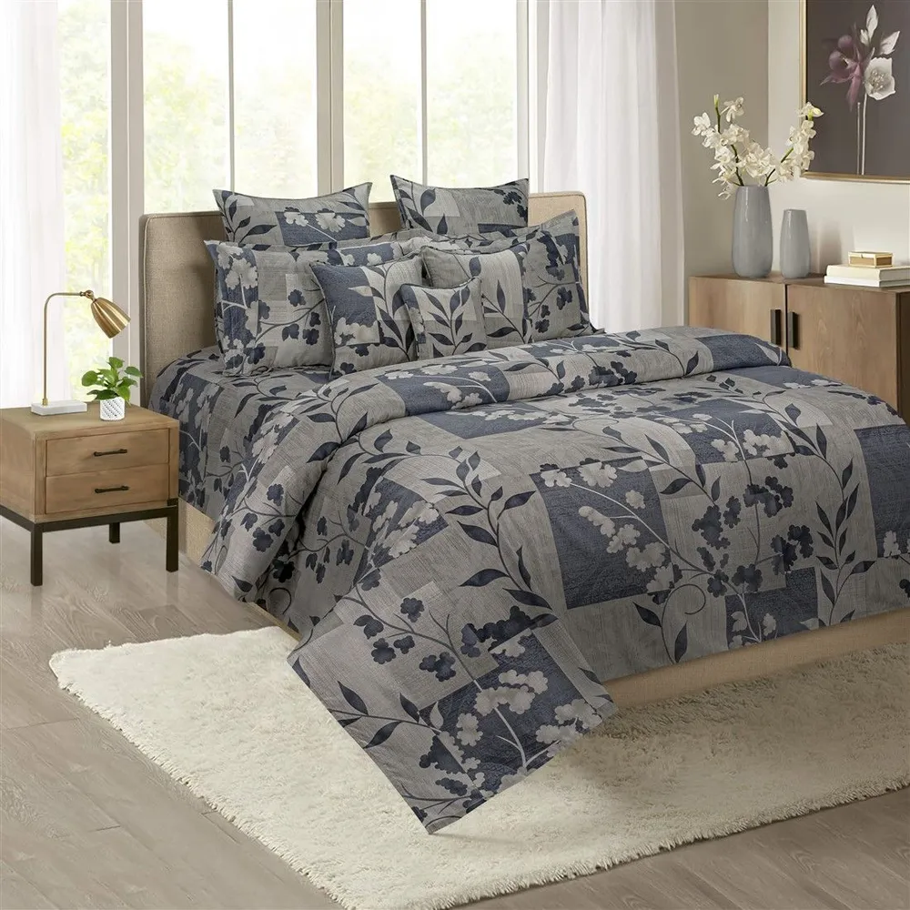 Swayam Petiole Grey Print Veda Double Bedsheet with 2 pillow covers Double Bedsheet (90 x 108 Inches)