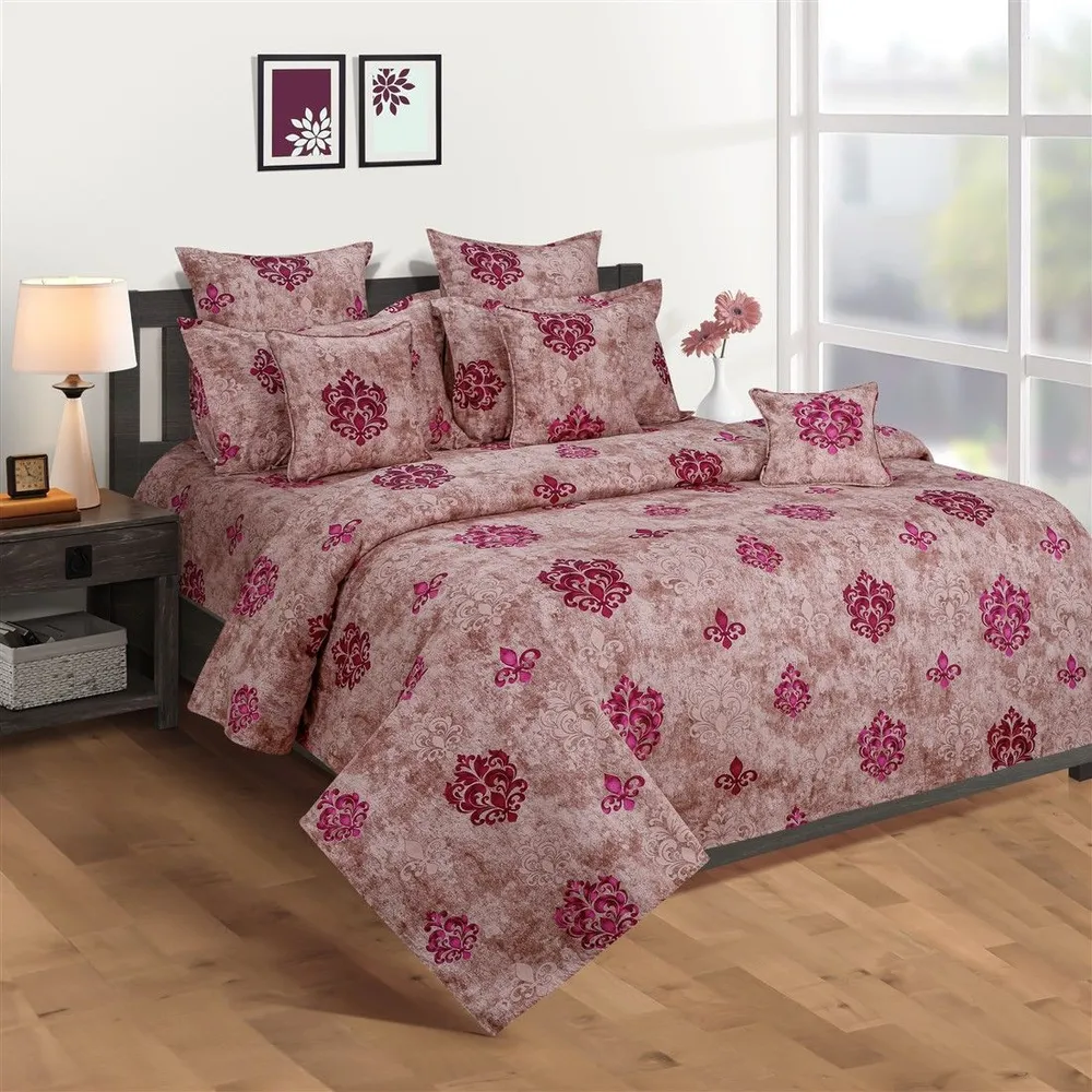 Swayam Pink Block Printed Zinnia Double Bedsheet with 2 pillow covers Double Bedsheet (90 x 108 Inches)