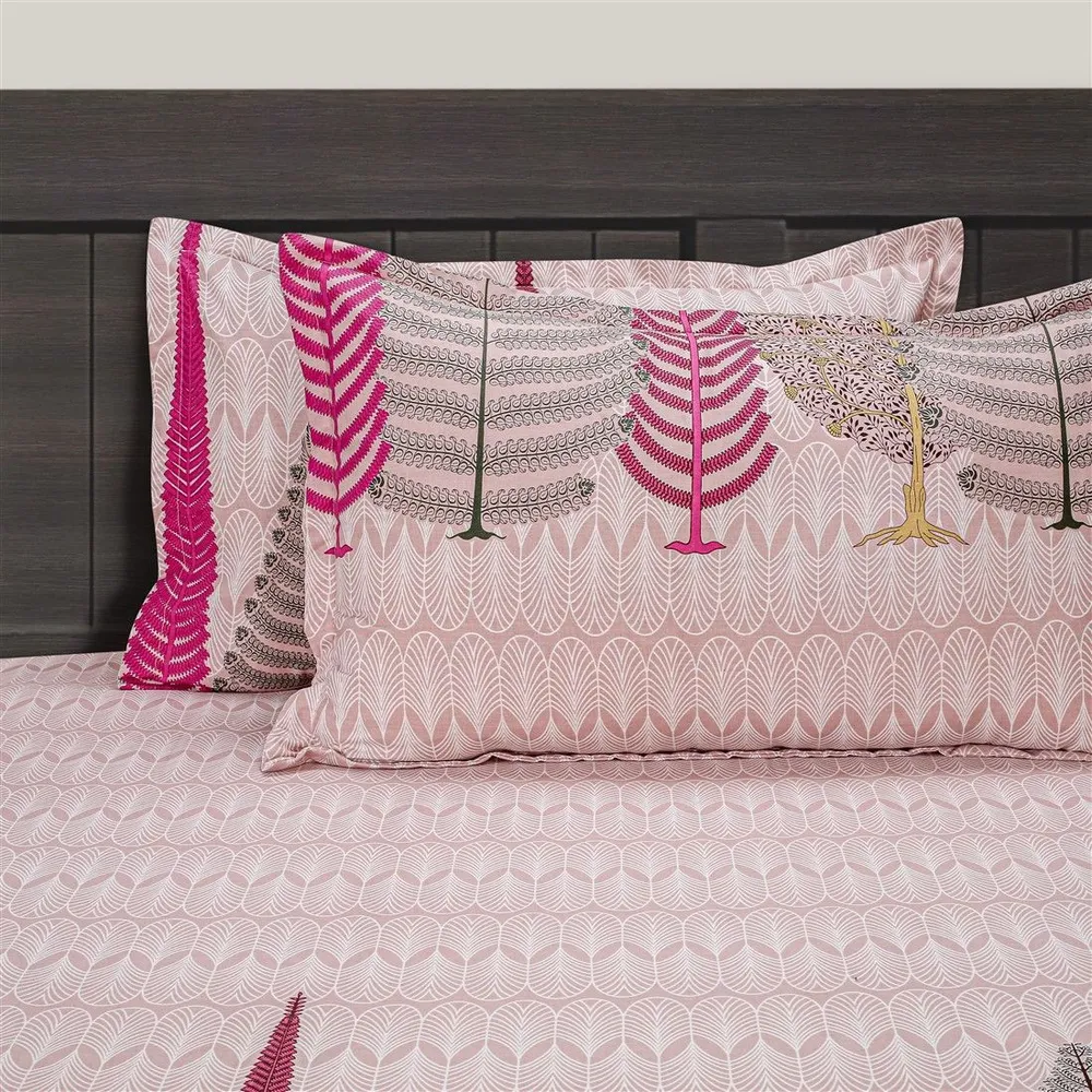 Swayam Pink Fern Print Veda Double Bedsheet with 2 pillow covers Double Bedsheet (90 x 108 Inches)