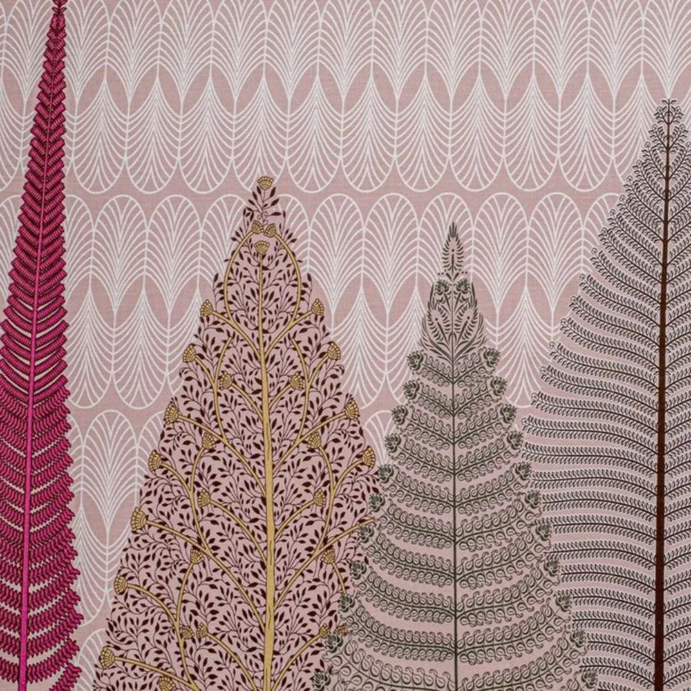 Swayam Pink Fern Print Veda Fitted Bed Sheet with 2 pillow covers