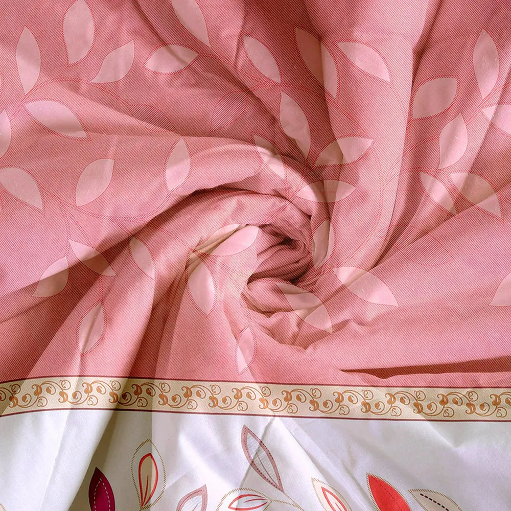 Swayam Pink Leaves Layered Blended Cotton Double Bed Comforter