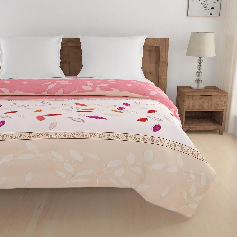 Swayam Pink Leaves Layered Blended Cotton Double Bed Comforter