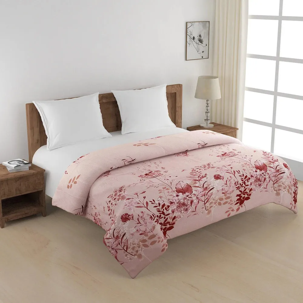 Swayam Pink Minimalist Floral Pattern Blended Cotton Double Bed Comforter