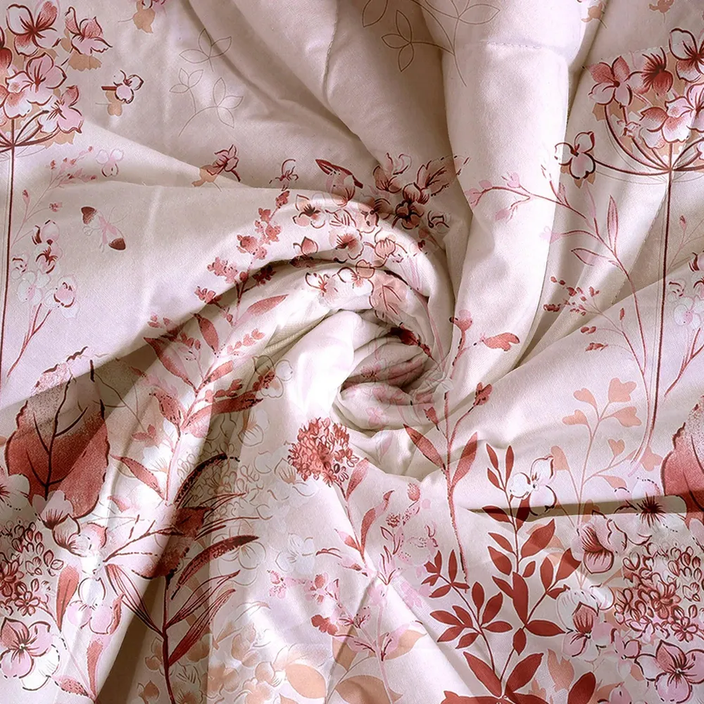 Swayam Pink Minimalist Floral Pattern Blended Cotton Heavy Double Bed Comforter