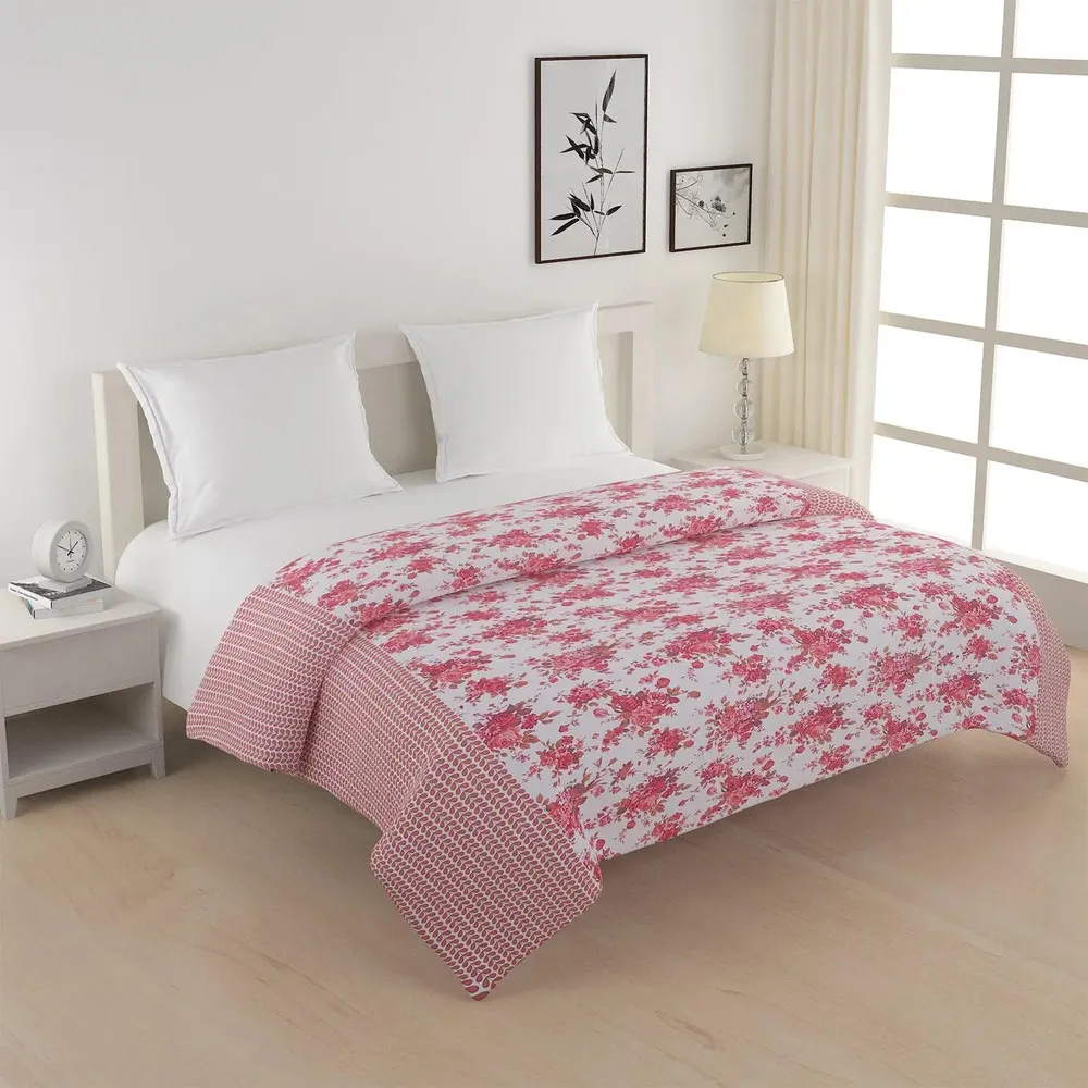 Swayam Pink Serene Floral Pattern Pure Cotton Double Bed Comforter