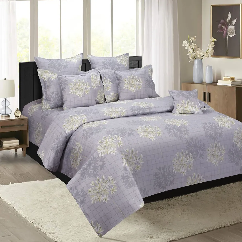 Swayam Rain White lily shadow printed Veda Extra Large Double Bedsheet with 2 pillow covers