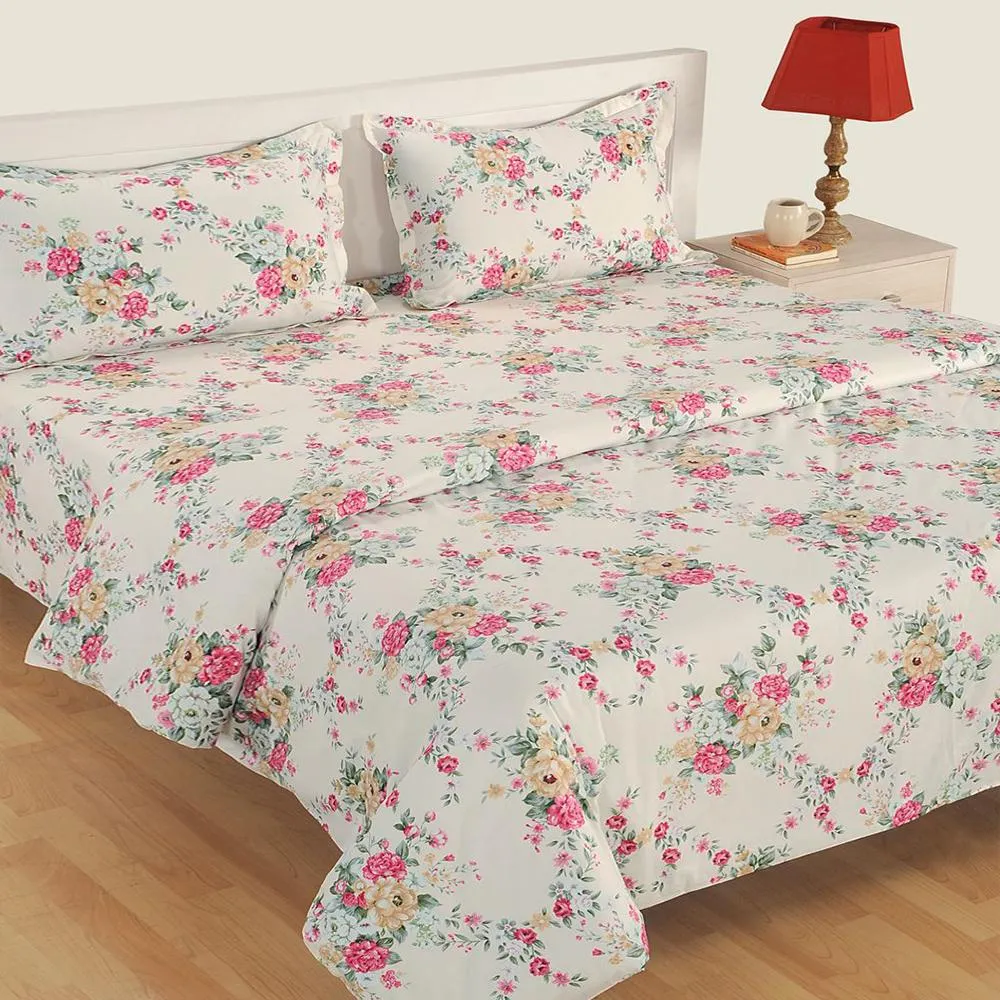 Swayam Roseland Zinnia Double Bedsheet with 2 pillow covers Double Bedsheet (90 x 108 Inches)