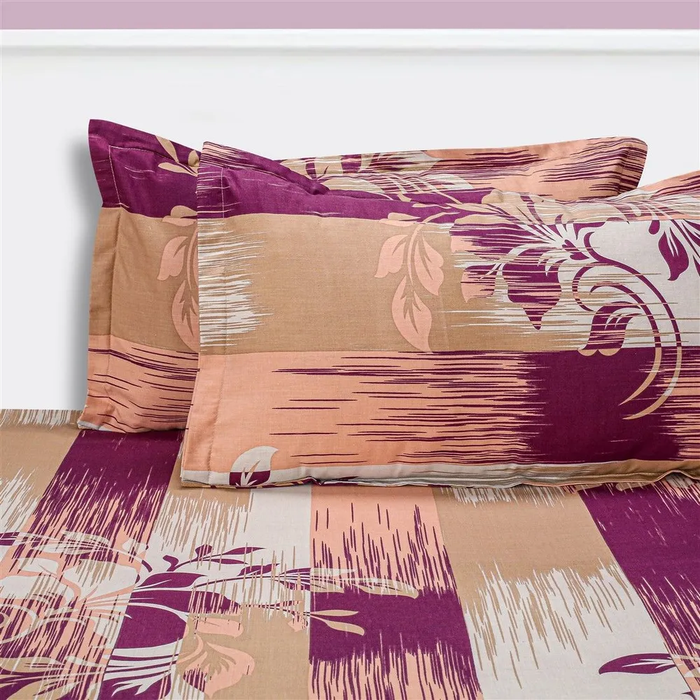 Swayam Rosewood Hazel leaf print Veda Double Bedsheet with 2 pillow covers Double Bedsheet (90 x 108 Inches)