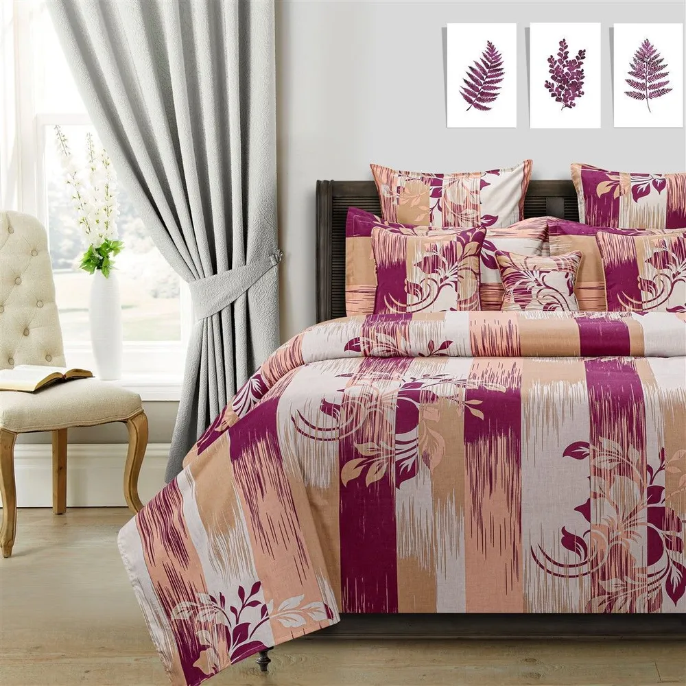 Swayam Rosewood Hazel leaf print Veda Double Bedsheet with 2 pillow covers Double Bedsheet (90 x 108 Inches)