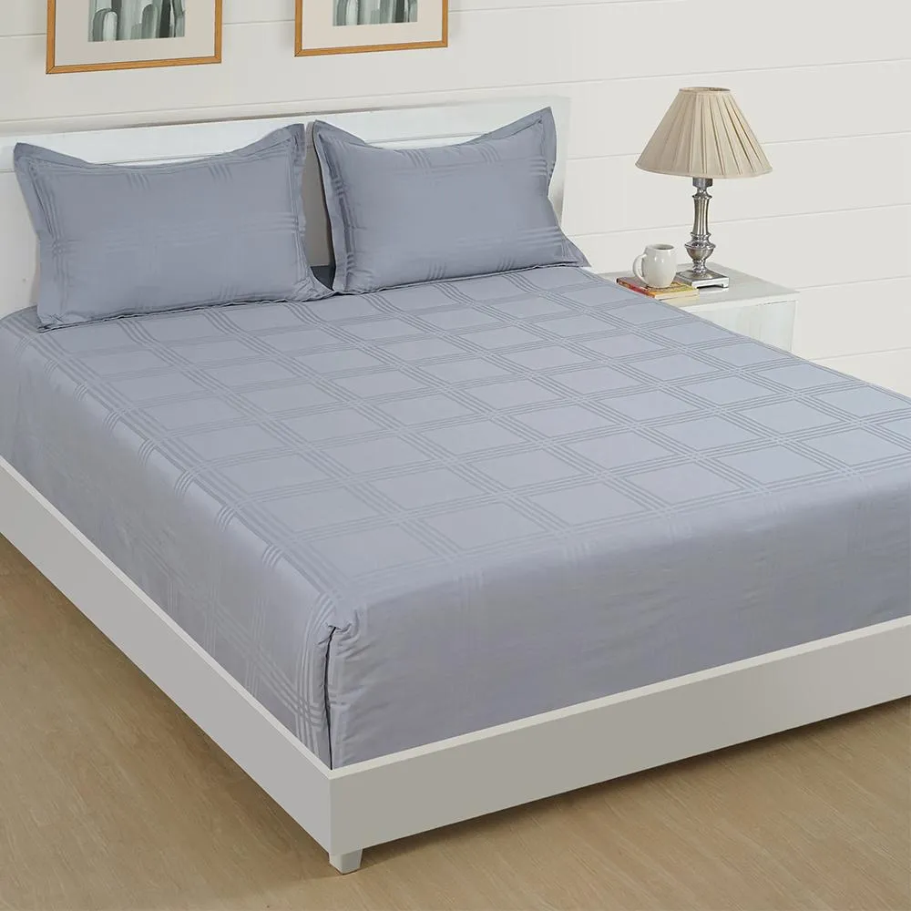 Swayam Silver Saffron Premium Fitted Bed Sheet with 2 pillow covers
