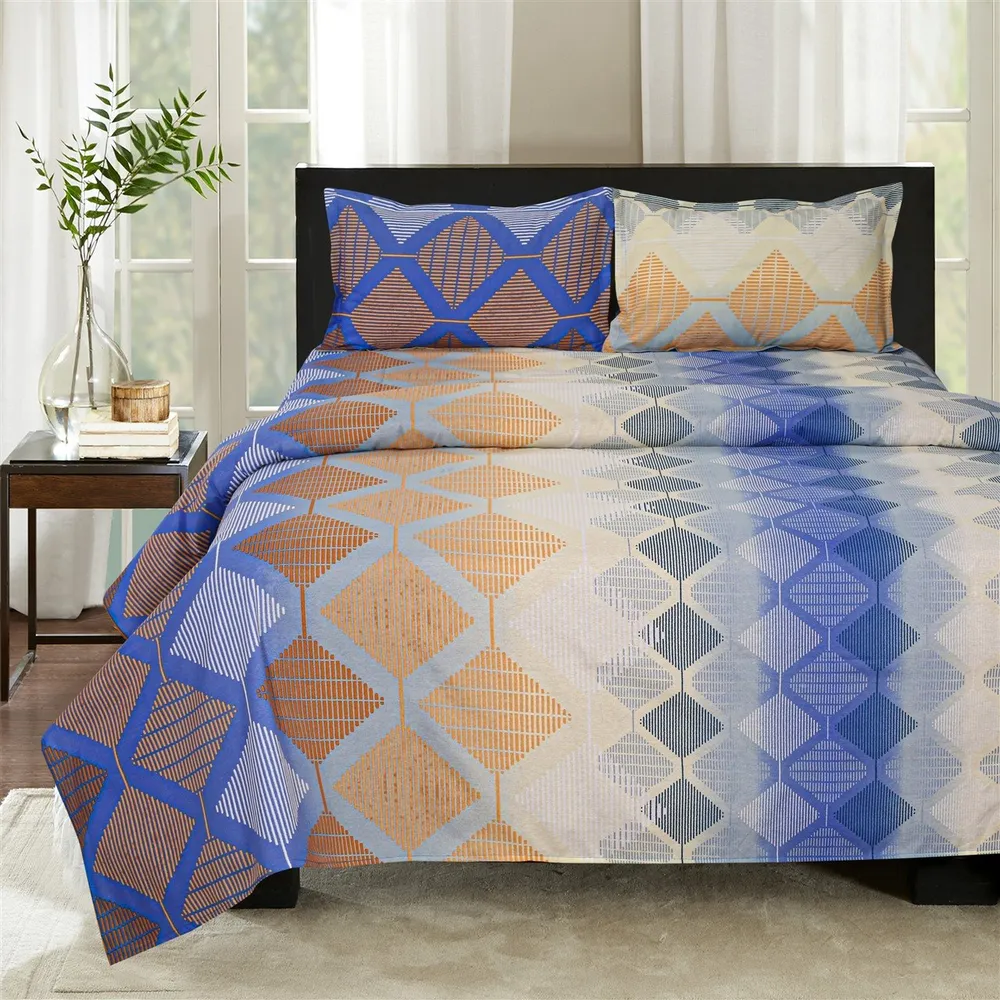 Swayam Sparkle Blue Geometric Double Bedsheet Double Bedsheet (90 X 100 Inches)