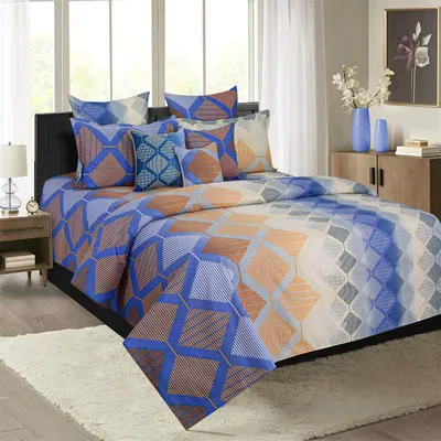 Swayam Sparkle Blue Geometric Double Bedsheet