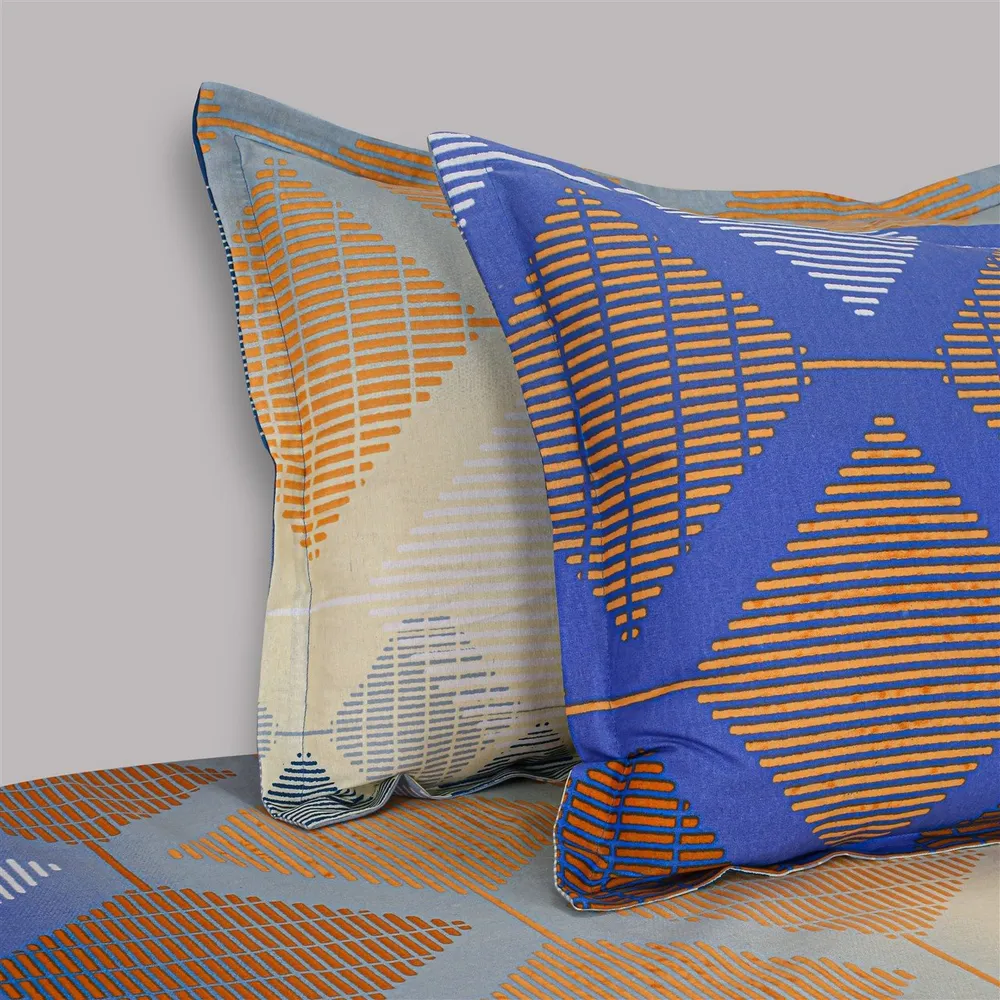 Swayam Sparkle Blue Geometric Fitted Double Bedsheet