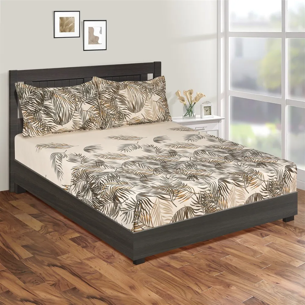 Swayam Sparkle Brown Floral Print Sparkle Double Bedsheet Double Bedsheet ( 90 X 100 Inches)