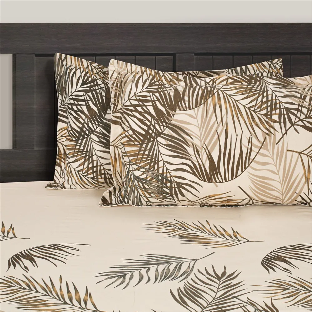 Swayam Sparkle Brown Floral Print Sparkle Fitted Double Bedsheet