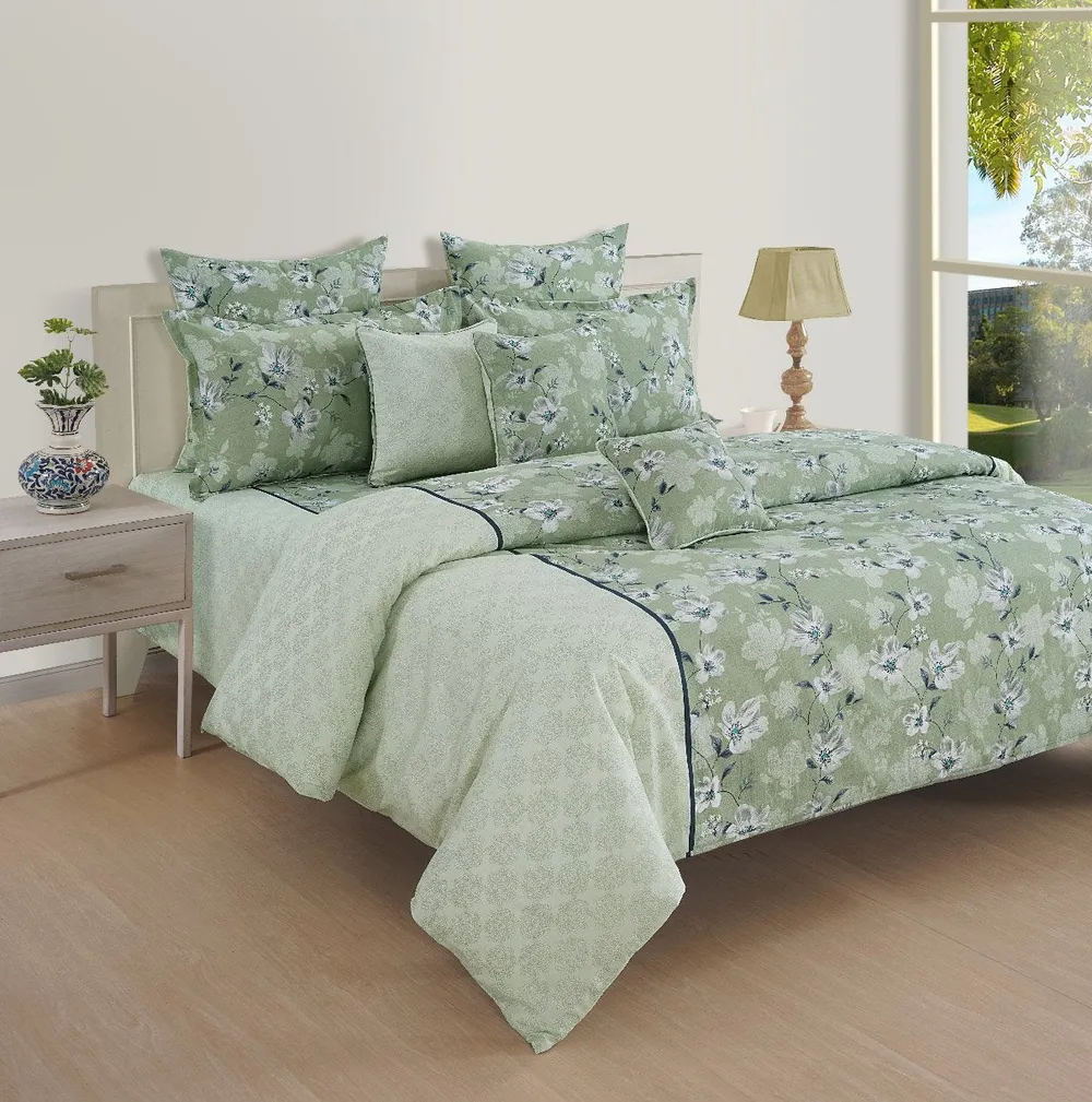 Swayam Sparkle Green Floral Double Bedsheet Double Bedsheet (90 x 100 Inches)