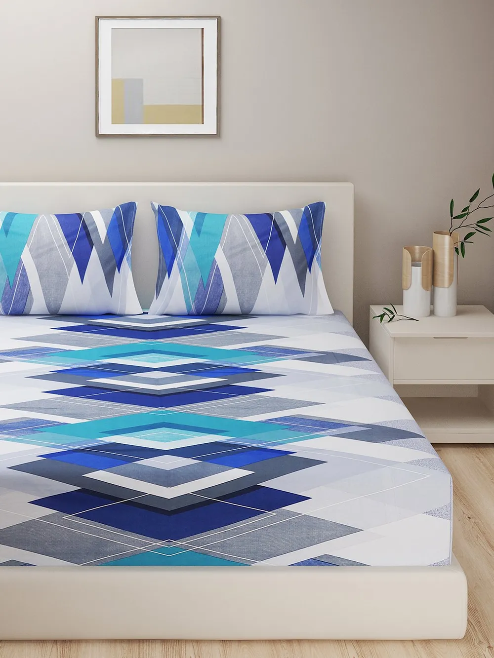 Swayam Sparkle Green Geometric Print Pure Cotton Double Bedsheet Double Bedsheet (90 x 100 Inches)