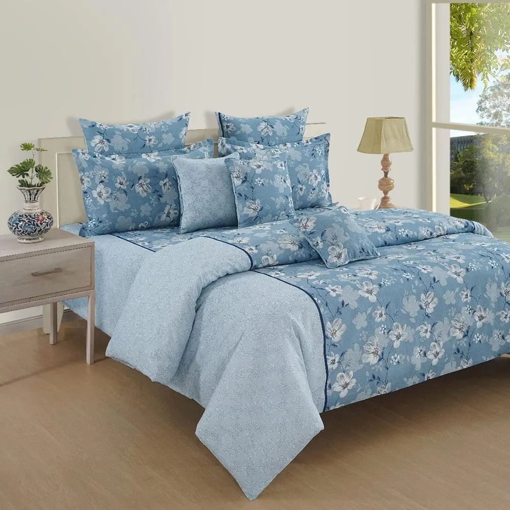 Swayam Sparkle Light blue Floral Double Bedsheet Double Bedsheet (90 x 100 Inches)