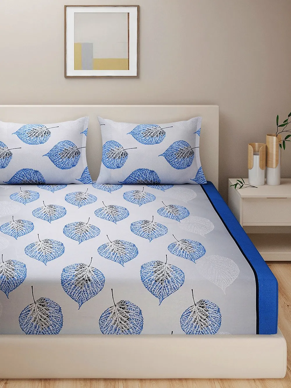 Swayam Sparkle Middle Blue Floral Pure Cotton Double Bedsheet Double Bedsheet (90 x 100 Inches)