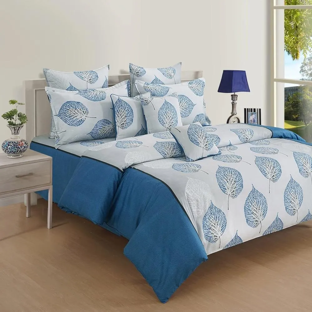 Swayam Sparkle Middle Blue Floral Pure Cotton Double Bedsheet Double Bedsheet (90 x 100 Inches)