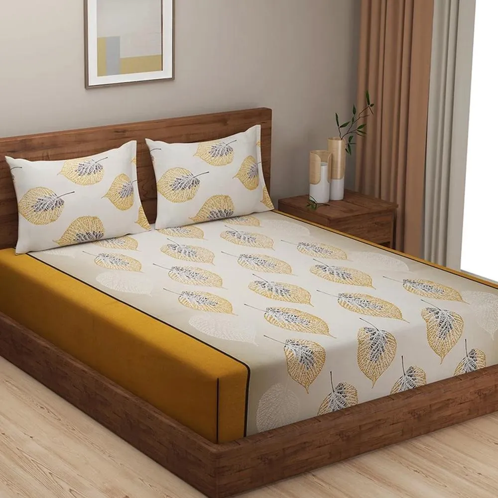 Swayam Sparkle Middle Orange Floral Pure Cotton Double Bedsheet