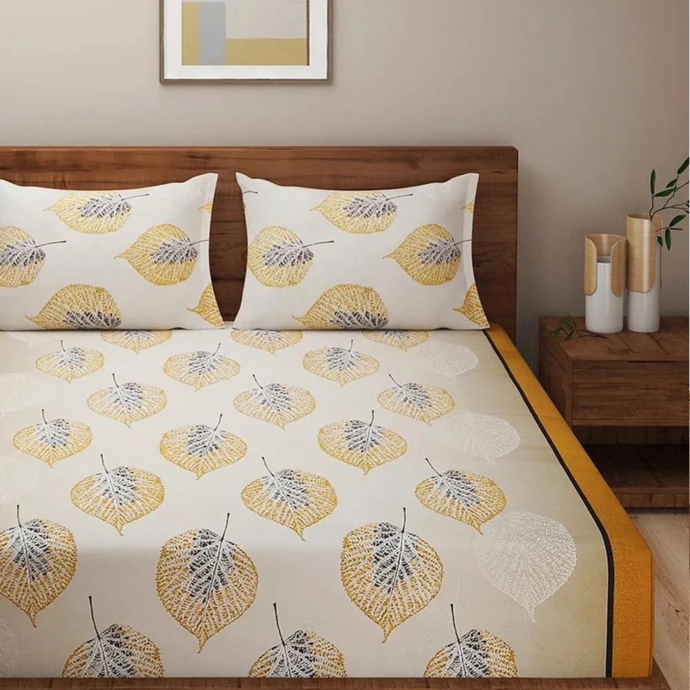 Swayam Sparkle Middle Orange Floral Pure Cotton Double Bedsheet