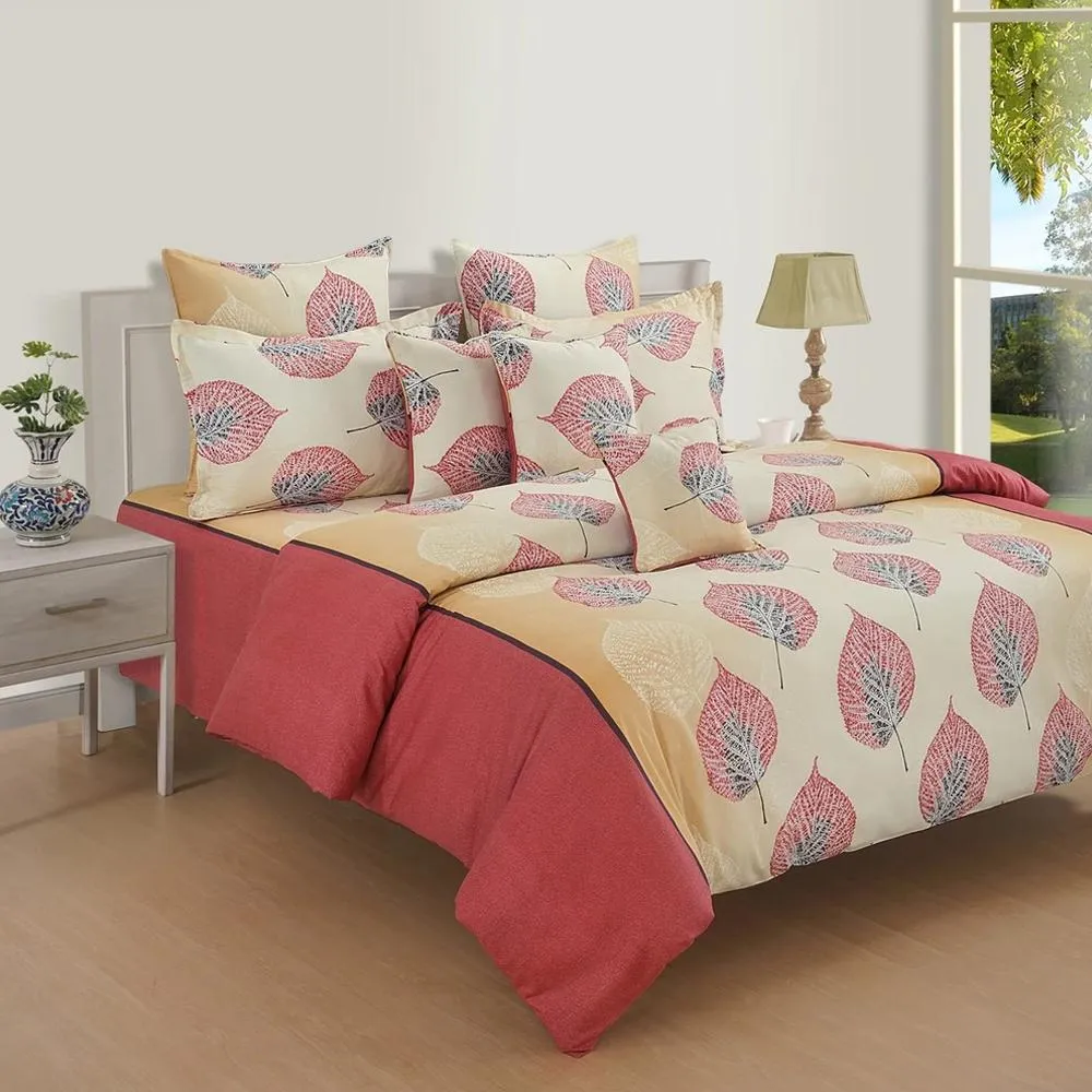 Swayam Sparkle Middle Red Floral Pure Cotton Double Bedsheet Double Bedsheet (90 x 100 Inches)