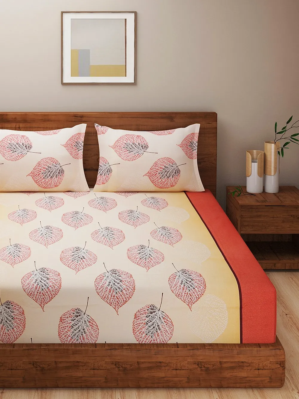 Swayam Sparkle Middle Red Floral Pure Cotton Double Bedsheet Double Bedsheet (90 x 100 Inches)