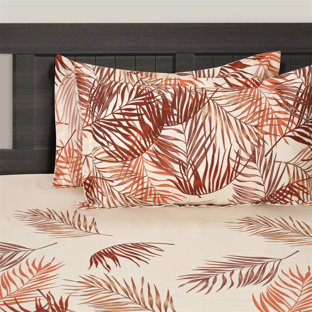 Swayam Sparkle Orange Floral Fitted Double Bedsheet