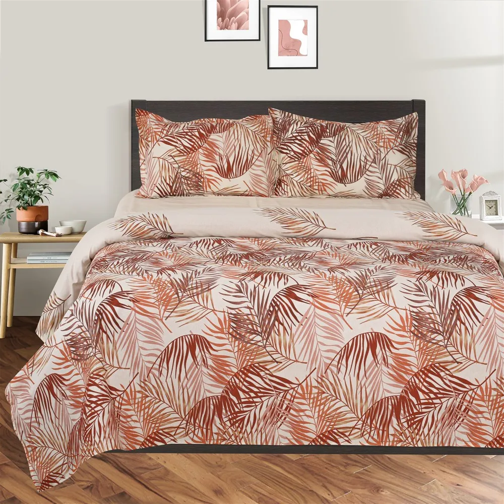 Swayam Sparkle Orange Floral Fitted Double Bedsheet