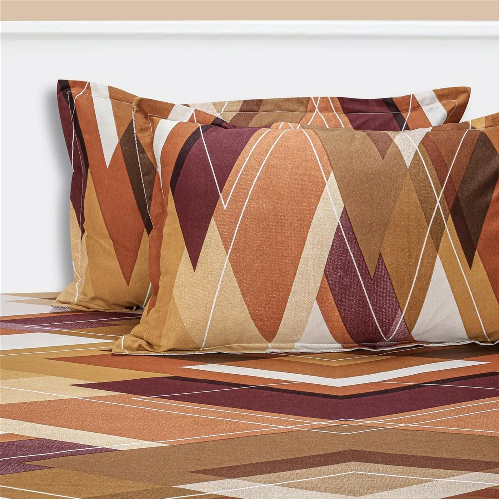 Swayam Sparkle Orange Geometric Print Pure Cotton Double Bedsheet Double Bedsheet (90 x 100 Inches)