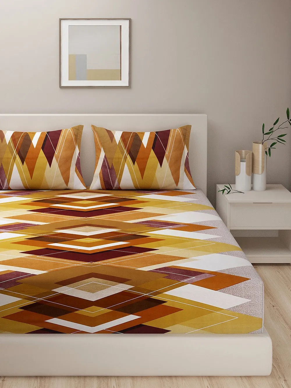 Swayam Sparkle Orange Geometric Print Pure Cotton Double Bedsheet Double Bedsheet (90 x 100 Inches)