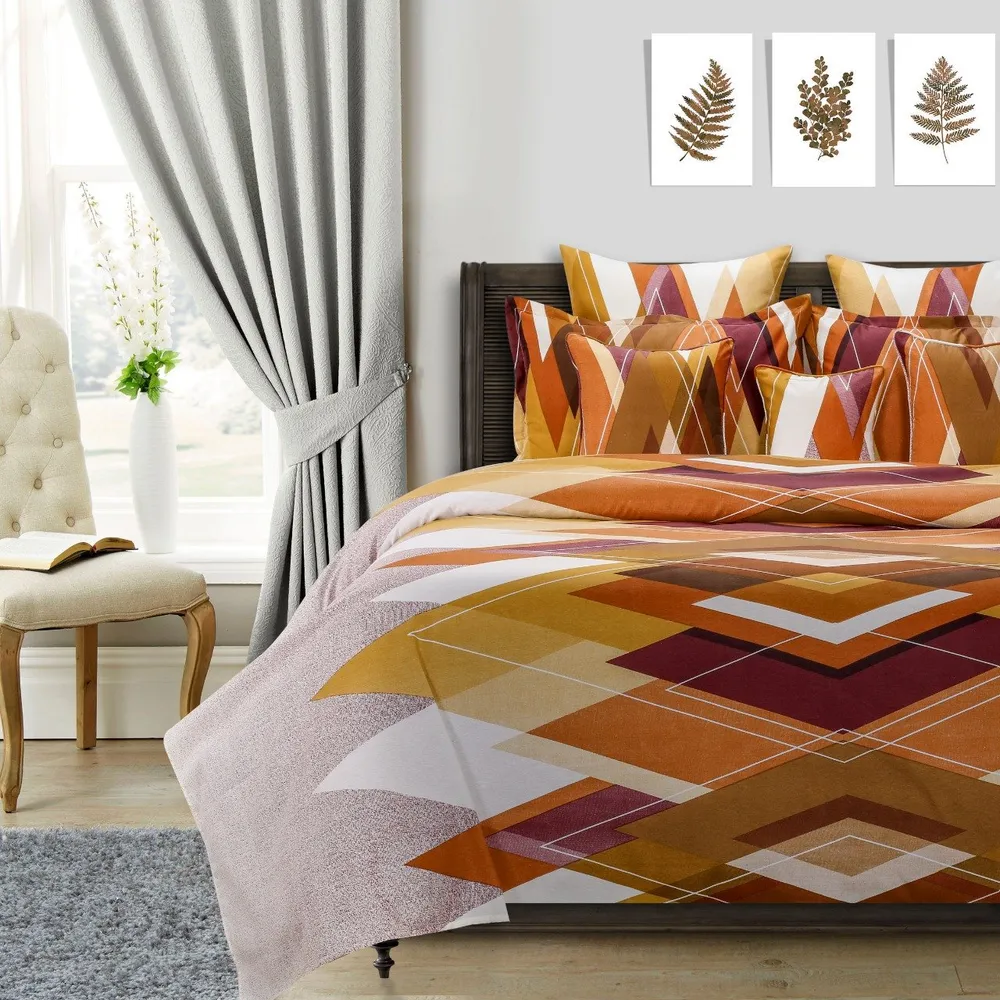 Swayam Sparkle Orange Geometric Print Pure Cotton Double Bedsheet Double Bedsheet (90 x 100 Inches)