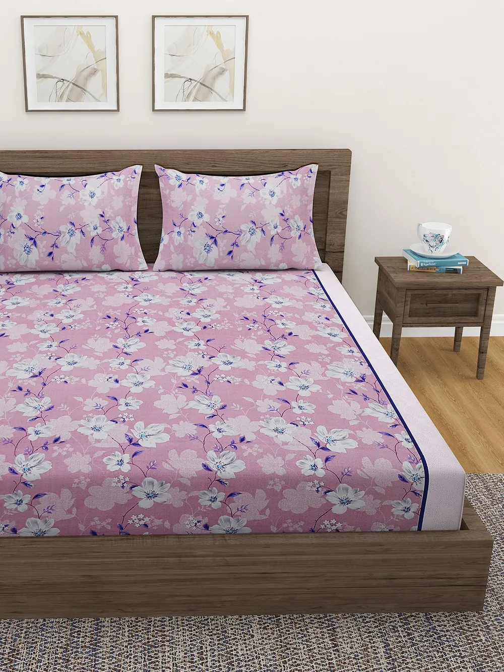 Swayam Sparkle Purple Floral Double Bedsheet Double Bedsheet (90 x 100 Inches)